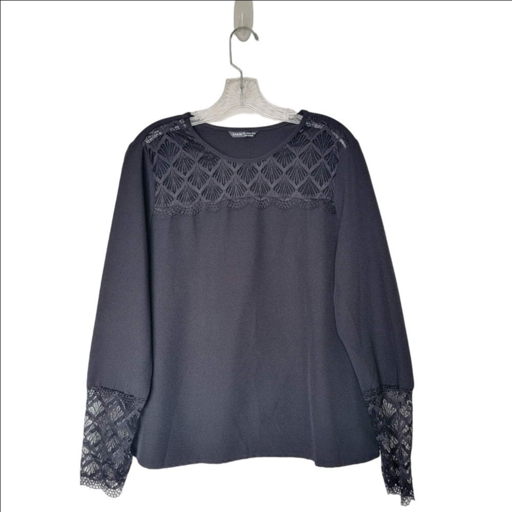 SHEIN Dark Blue Blouse with Lace Details